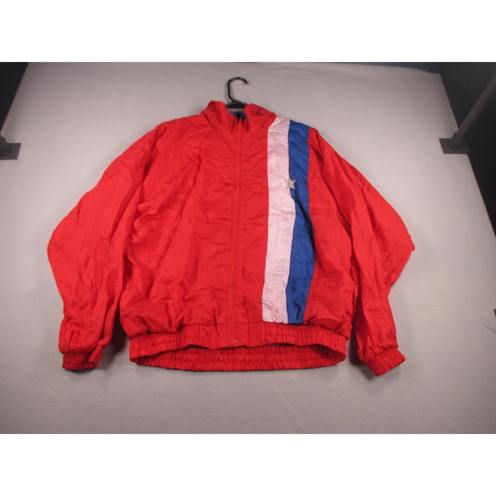 Vintage 90s Active Exposure Windbreaker Jacket Red White Blue Star Mens Medium